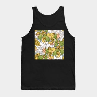 Doodle Pattern with Floral Motifs Tank Top